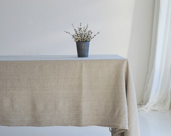 Stonewashed linen table cloth in natural color - Square, Round, Rectangular table linens