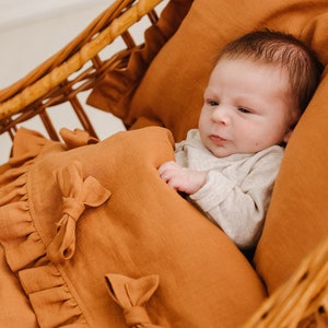 Linen bedding set for newborn in terracotta color, Linen baby bedding set, Linen duvet cover and pillowcase for girl, Linen crib bedding
