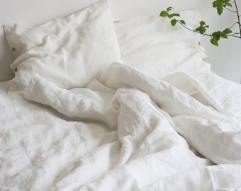 Linen bedding white or ivory colors. Linen duvet cover and 2 pillowcases. Linen bedding Queen, King, Full size