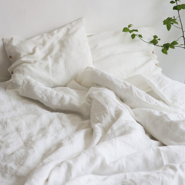 Linen bedding white or ivory colors. Linen duvet cover and 2 pillowcases. Linen bedding Queen, King, Full size