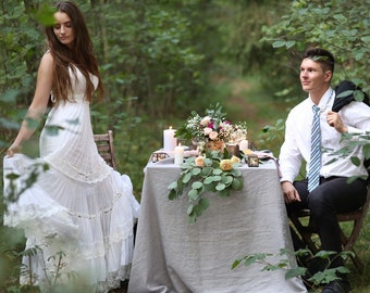 Tablecloth square made from stonewashed linen, Grey linen tablecloth for Christmas table