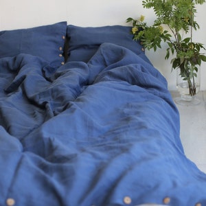3 piece linen bedding set in blue color Linen duvet cover and 2 pillowcases Linen bedding Queen Linen bedding King image 3