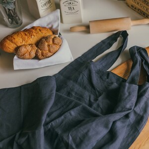 Pinafore apron, japanese apron, kitchen apron, linen apron, apron with pockets, women apron, grey apron, cooking apron image 6