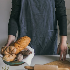 Pinafore apron,  japanese apron, kitchen apron, linen apron, apron with pockets, women apron, grey apron, cooking apron