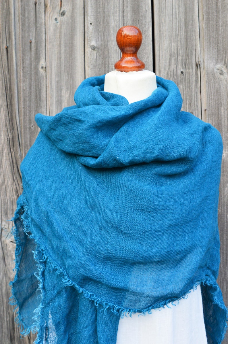 Large Linen Shawl Wrap for Winter Blue Green Melange Etsy