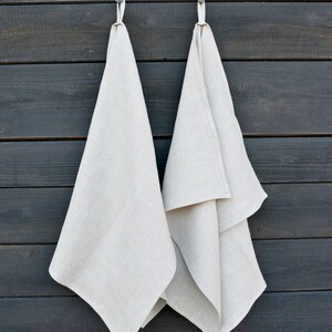 Organic kitchen towels set of 2 - flax dish towel - linen hand towels - soft washed linen - natural towels - rustic linen towels image 1