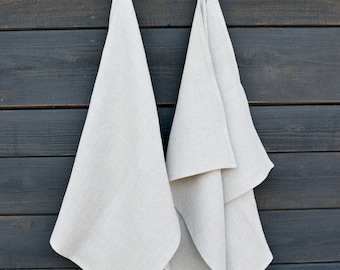 Organic kitchen towels set of 2 - flax dish towel - linen hand towels - soft washed linen - natural towels -  rustic linen towels