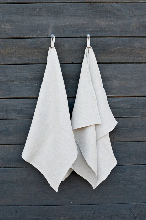 Organic kitchen towels set of 2 - flax dish towel - linen hand towels - soft washed linen - natural towels -  rustic linen towels