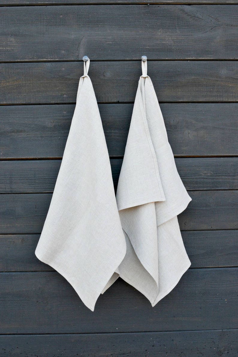Organic kitchen towels set of 2 - flax dish towel - linen hand towels - soft washed linen - natural towels - rustic linen towels image 1