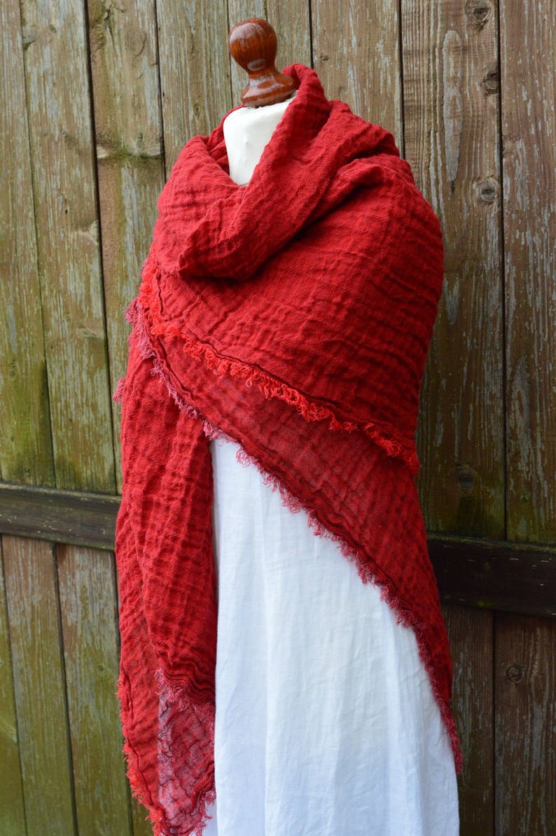 Red scarf 100 linen women scarf washed linen linen wrap Etsy