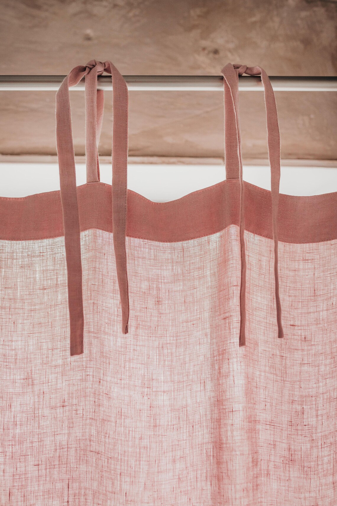 Linen Curtain Blush Pink Color Linen Window Drape With Ties Etsy UK