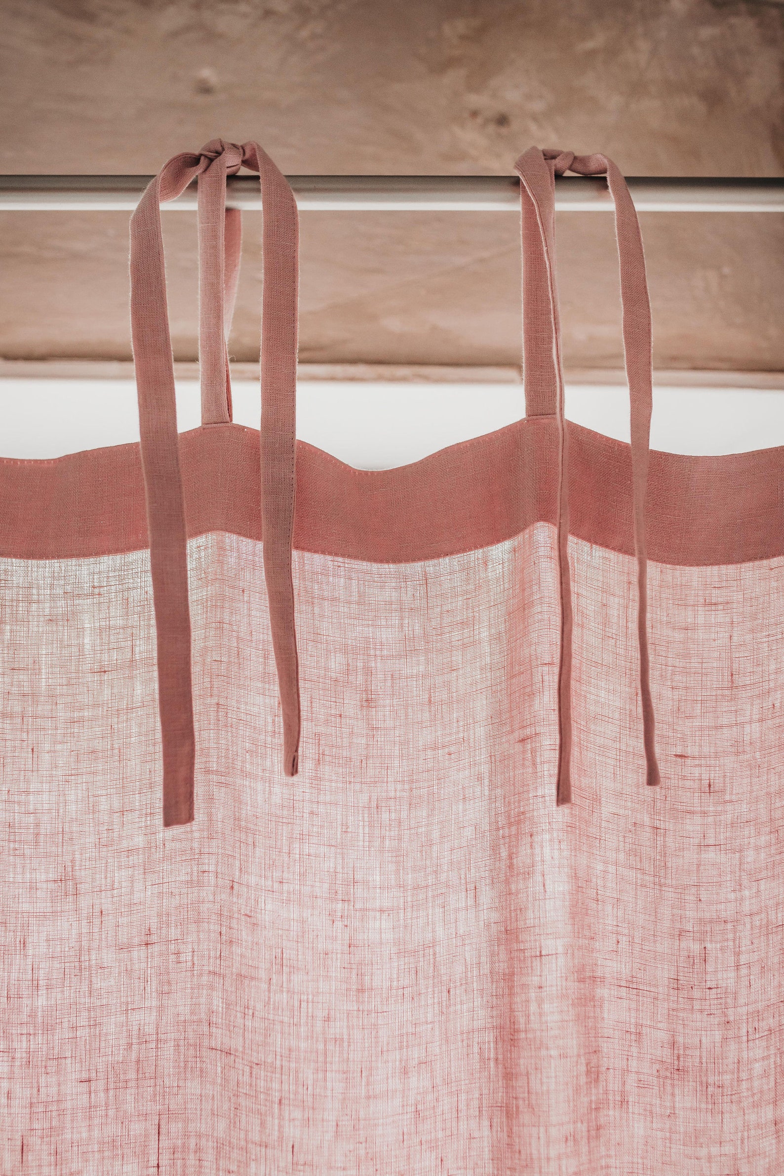 Linen Curtain Blush Pink Color Linen Window Drape With Ties Etsy UK
