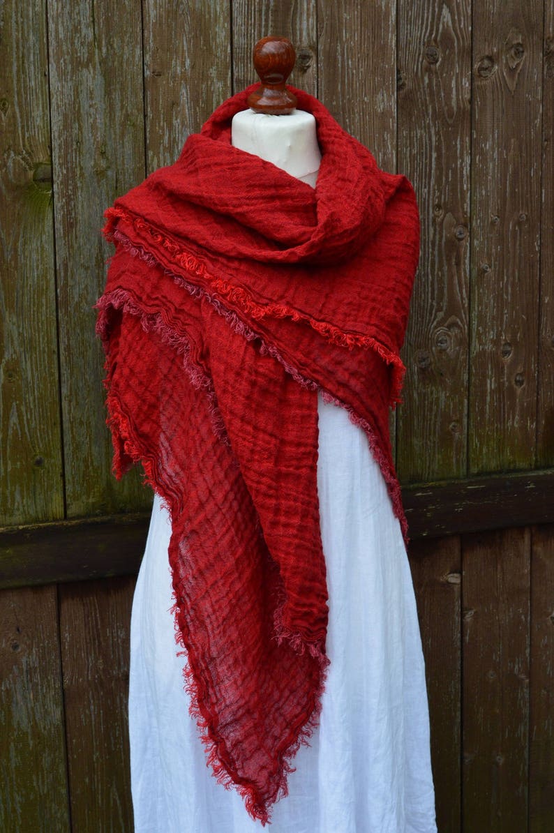 Red Linen Shawl Linen Wrap Women Shawl Etsy
