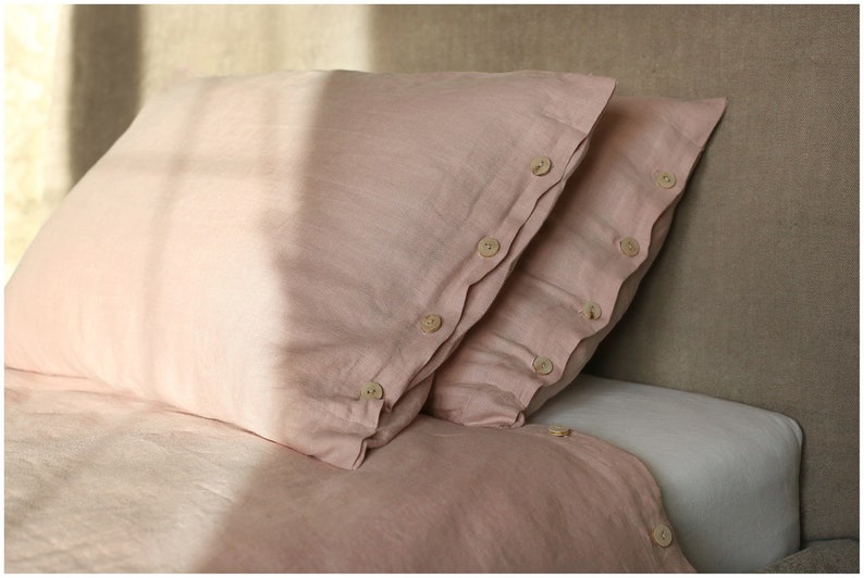 Blush rosa Bettwäsche-Set, Leinen Bettbezug, Kissenbezug Bild 3