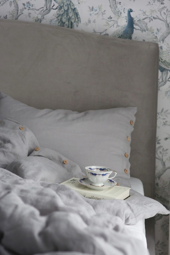 Linen Duvet Cover Light Grey Washed Linen Bedding King Duvet Etsy
