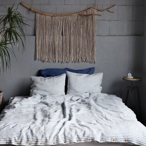 Striped linen bedding set. Blue and white striped duvet cover with pillowcases. image 2