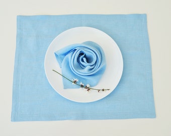 Blue linen placemats - Sets of 2 linen placemats - Natural linen placemats - Softened linen tablemats - Dinning placemats