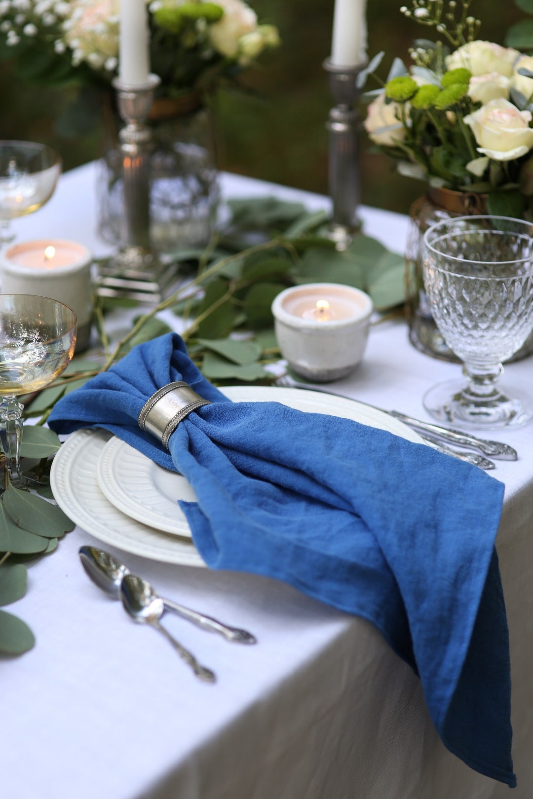 Blue Linen Napkins, Set of Napkins, Wedding Napkins, Linen Napkins
