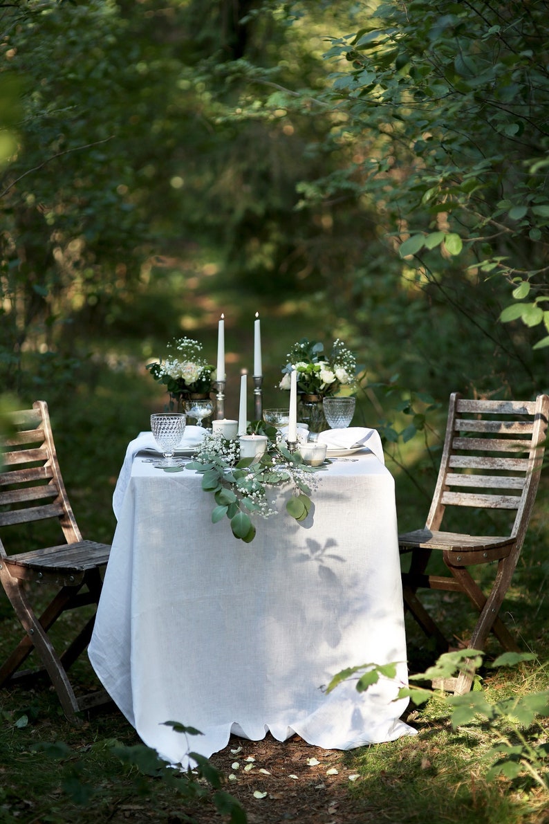 White wedding tablecloth made from stonewashed linen Party table top Restaurant table image 1