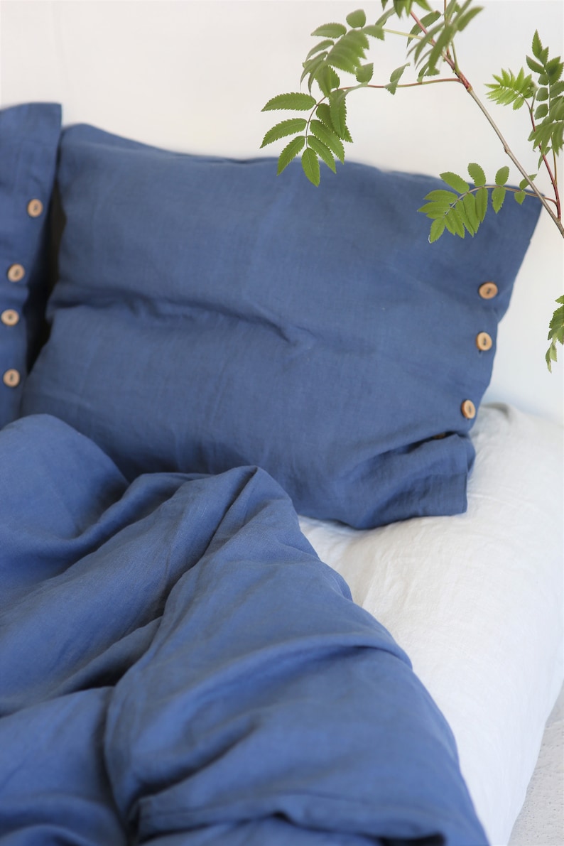 3 piece linen bedding set in blue color Linen duvet cover and 2 pillowcases Linen bedding Queen Linen bedding King image 6