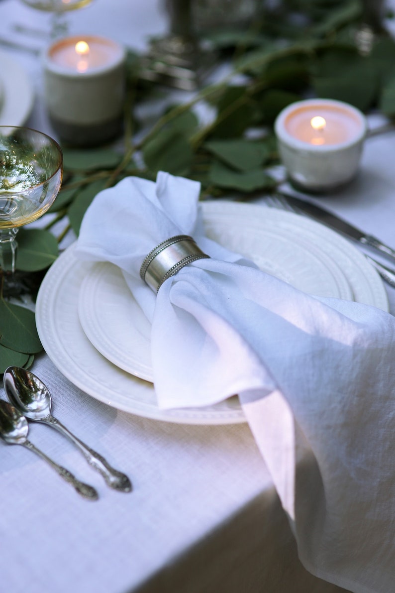 White wedding tablecloth made from stonewashed linen Party table top Restaurant table image 5