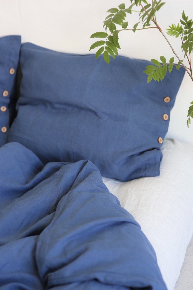 3 piece linen bedding set in blue color Linen duvet cover and 2 pillowcases Linen bedding Queen Linen bedding King image 2