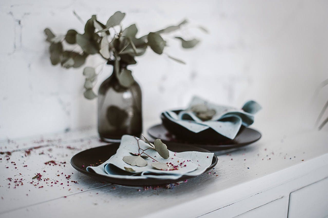 Serviettes en Lin Menthe, Serviettes Cocktail, de Mariage, Tissu Rustiques, Vacances, Réutilisables,