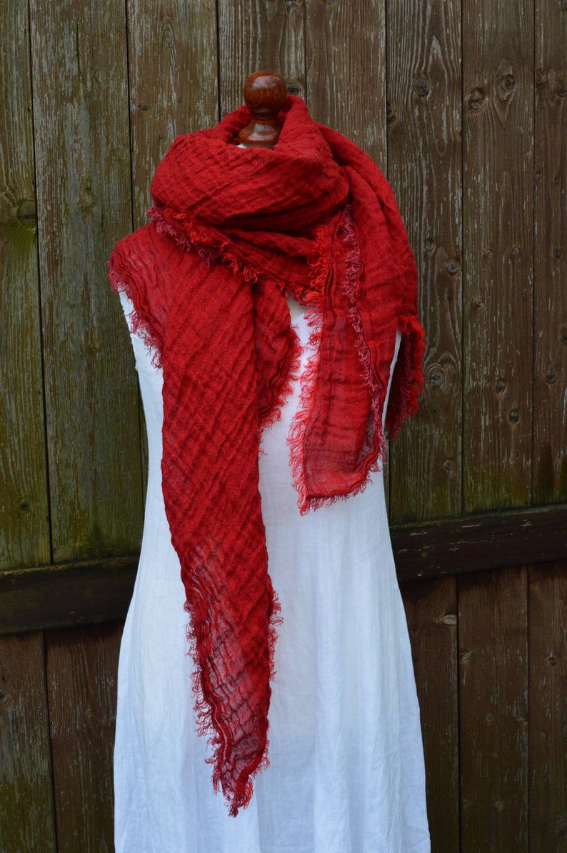 Red Linen Shawl Linen Wrap Women Shawl Etsy