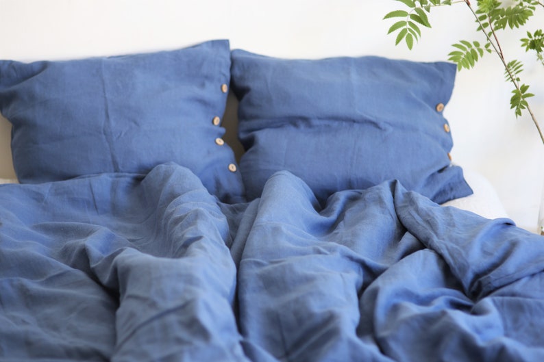 3 piece linen bedding set in blue color Linen duvet cover and 2 pillowcases Linen bedding Queen Linen bedding King image 5