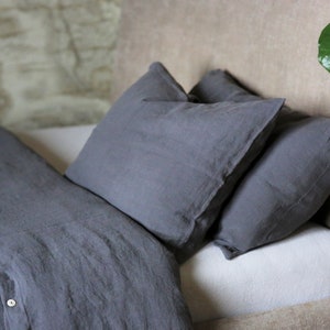 Housse de couette et taies d'oreiller en lin bleu à rayures Parure de lit en lin bleu Parure de lit queen-size image 7