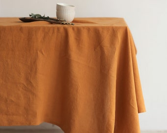 Washed linen tablecloth. Square large tablecloth. Terracotta table linen. Custom tablecloth.