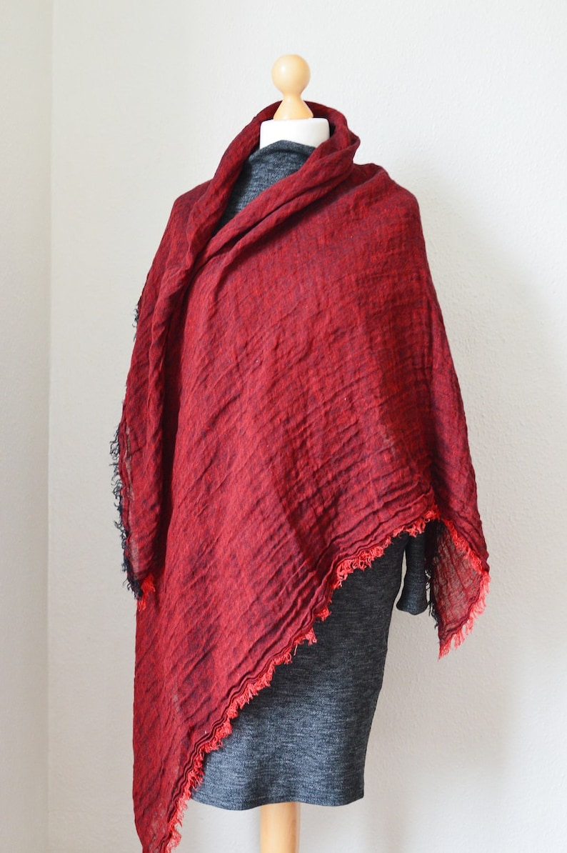 Red Linen Shawl Linen Wrap Women Shawl Etsy