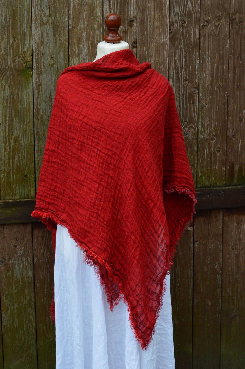 Red Linen Shawl Linen Wrap Women Shawl Etsy