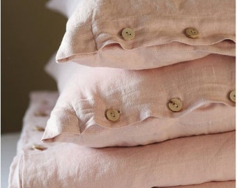 Linen bedding set blush pink. King, Queen linen duvet cover with 2 pillowcases