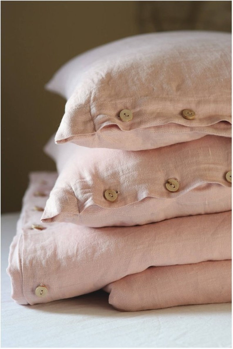 Linen bedding set blush pink. King, Queen linen duvet cover with 2 pillowcases image 1