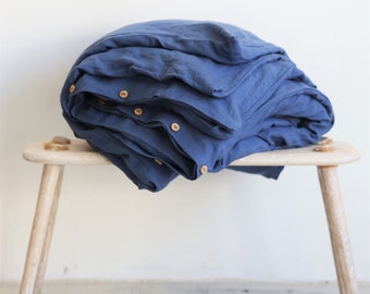Couverture de couette de lin - couverture de couette en couleur bleue - reine de couverture de couette - linge lavé