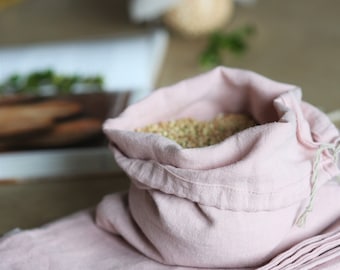 Blush pink linen reusable bag. Shopping bag. Linen bread bag. Zero waste bag.