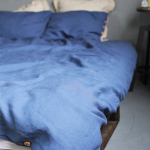 Striped blue linen duvet cover and pillowcases Blue linen bedding set Queen king bedding image 4