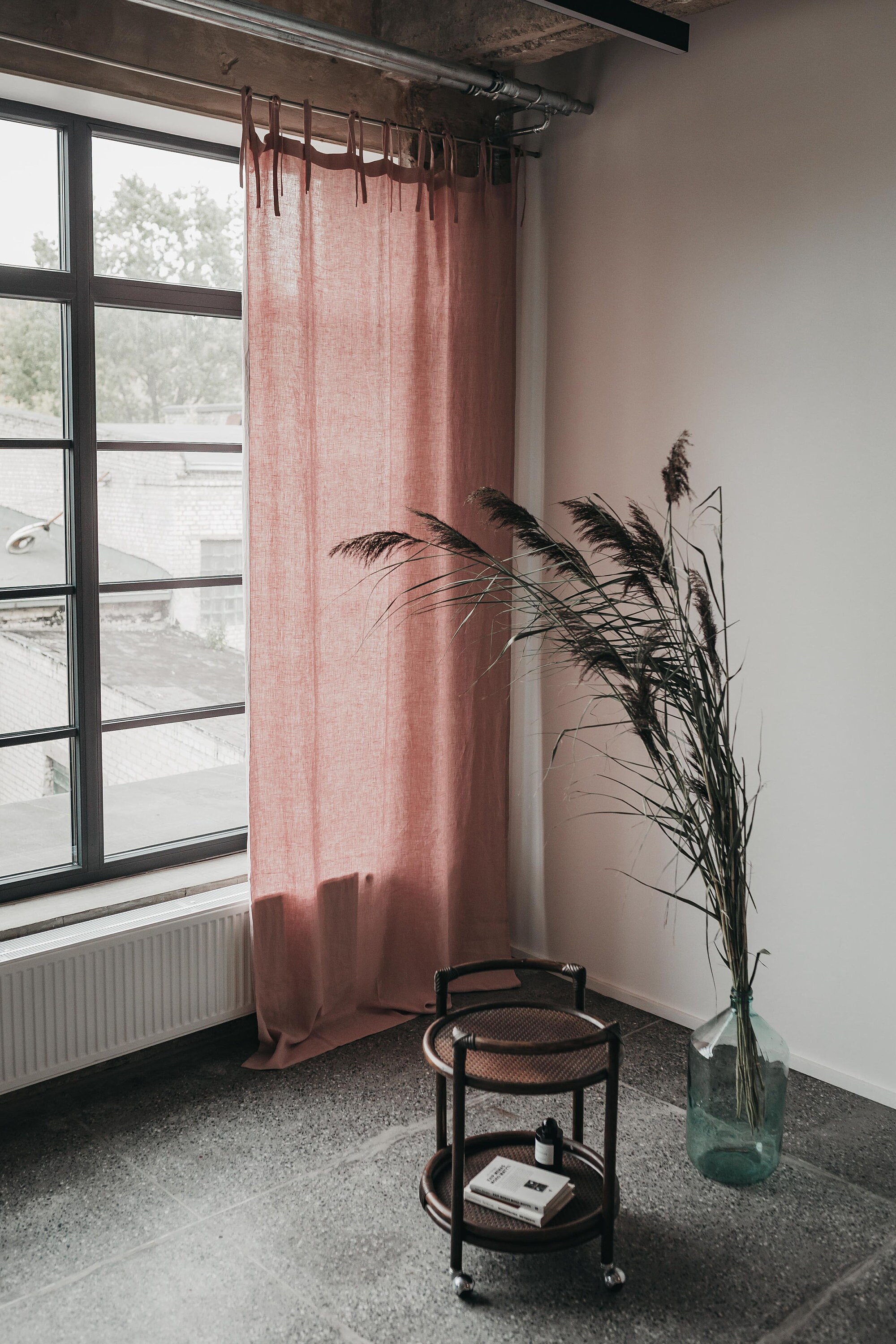 Linen Curtain Blush Pink Color Linen Window Drape With Ties Etsy UK