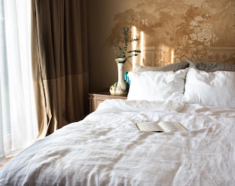 Linen duvet cover, white linen bedding, bed linen, washed linen bedding, white duvet cover