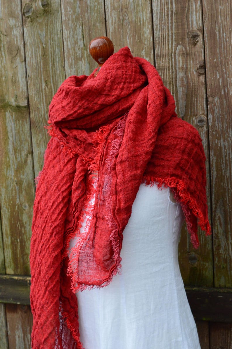 Red Scarf 100 Linen Women Scarf Washed Linen Linen Wrap Etsy