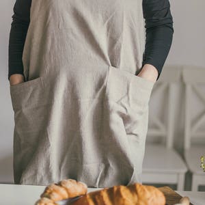 Linen aprons, long apron, aprons japanese, womens apron, apron with pockets, cooking apron, handmade apron, grey apron, full apron woman