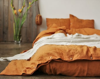 Linen bedding set. Linen duvet cover terracotta color. King, Queen linen bedding. Custom linen bedding.