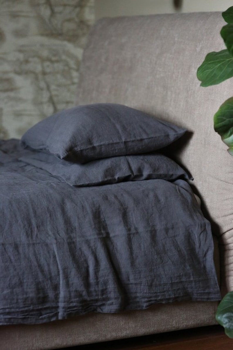 Natural organic gray linen duvet cover stone washed super soft 100% european flax single king queen image 5