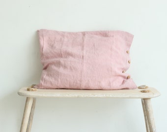 Pink pillow cover, linen pillow case, linen bedding, standard, queen, king, custom size pillow cover