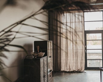 Cortinas de sala de estar - Cortinas y tratamientos de ventanas - Cortinas de granja para dormitorio - Cortina de lino natural con bolsillo de varilla - Cortina de ventana