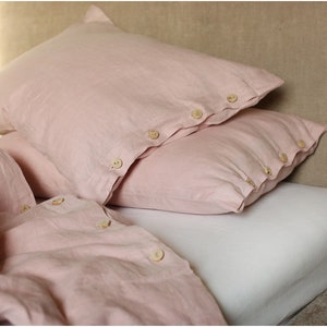 Blush pink linen bed set, linen duvet cover, pillow case image 2