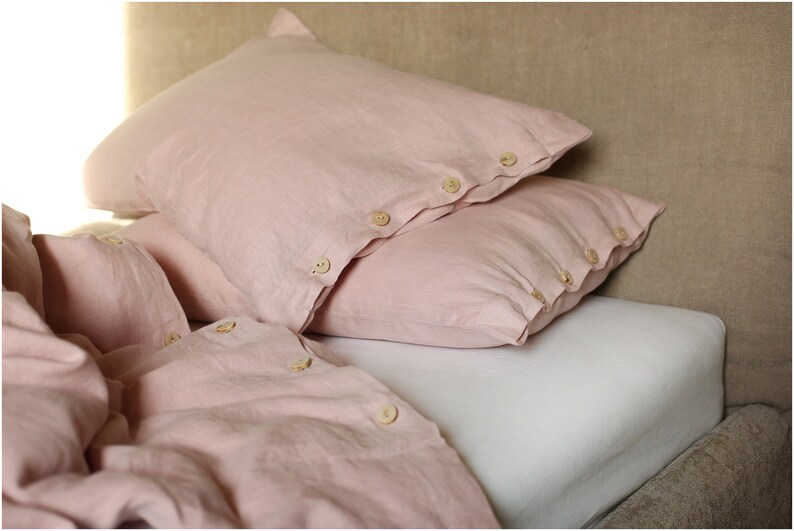 Blush pink linen bed set, linen duvet cover, pillow case image 2