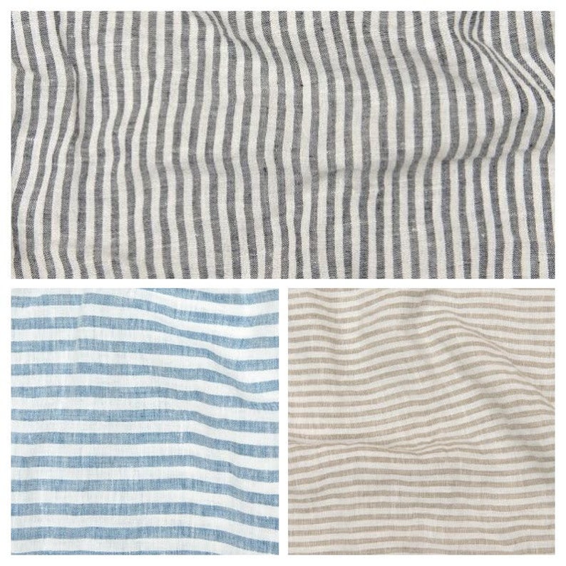 Striped linen bedding set. Blue and white striped duvet cover with pillowcases. image 10