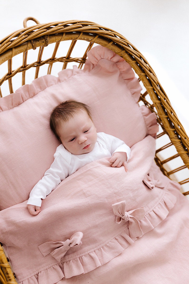 Linen Baby Bedding Set Blush Pink Toddler Bedding Set Etsy